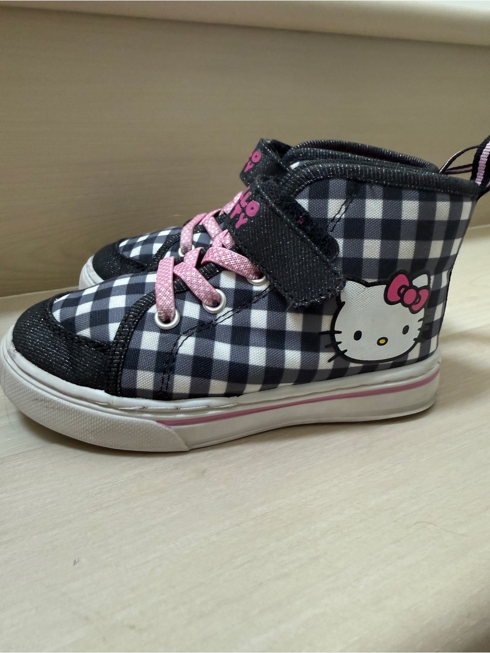 Hello Kitty Black & White Gingham High-Top Sneakers with Pink Accents